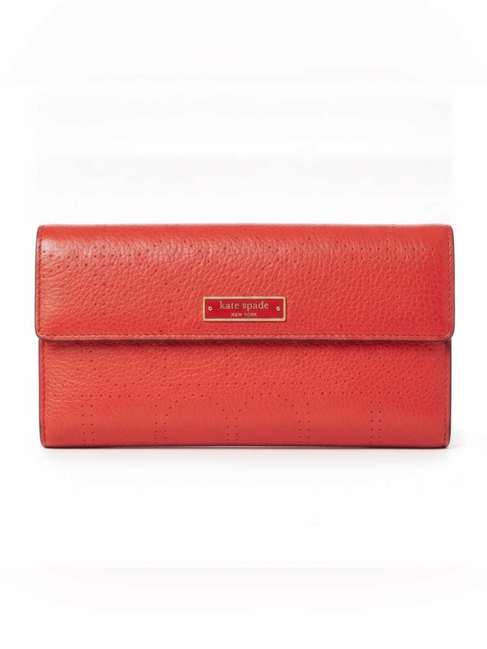 Authentic kate spade Coral Red Leather Front Flap/Checkbook Wallet   COA include